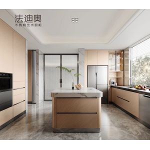 Buy cheap Fadior Stainless Steel Art Kitchen Cabinet - Beige Tone, Island Layout, Premium Hardware & Custom Storage from wholesalers