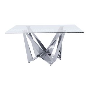 Buy cheap 100kg Square Glass Top Dining Table 150cm Stainless Steel Frame from wholesalers