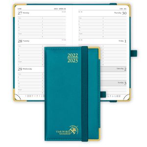 China FSC Small Academic Planner Pacific Green With Vertical Hourly Schedule on sale