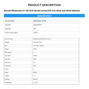 Buy cheap MICROBT WHATSMINER D1 48T DCR Coin Miner Blake256r14 Algorithm from wholesalers