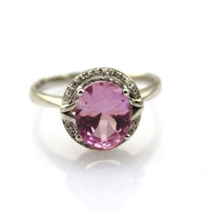 Buy cheap Sterling Silver 8mmx10mm Oval Blue Topaz  Cubic Zircon Ring  (R182) from wholesalers