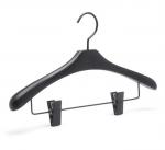 Buy cheap Customized dark black  color wooden coat hanger with  metal  bar clip from wholesalers