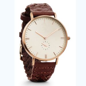 China Brown woven leather strap customizable watches with small second hand on sale