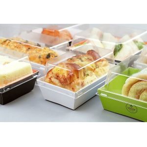 Baking Foods Paper Takeaway Containers With Plastic Lids Customized Logo