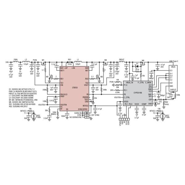 Application Circuit Diagram - Analog Devices Inc. LT8253/LT8253A USB Type-C™ Buck-Boost Controllers