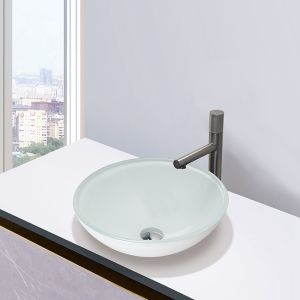 Buy cheap High Glossy White Round Tempered Glass Sink Bathroom Countertop Sink product