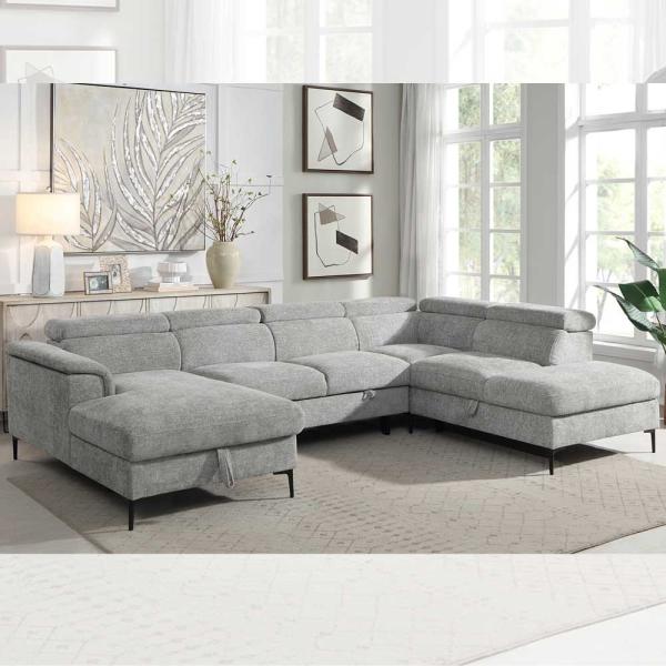 Buy cheap U-Shaped Sectional Sleeper Sofa with Pull Out Bed and Storage Chaise Lounge and Adjustable Headrests, Gray Fabric from wholesalers