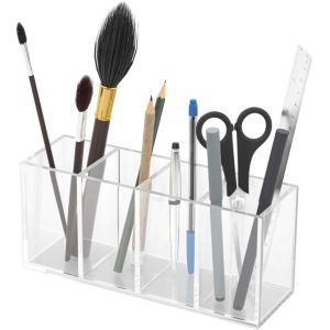 Buy cheap Acrylic Pen Holder 4 Compartments Clear Pencil Holder Organizer Makeup Brush Holder from wholesalers
