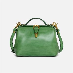 China Retro Green Full Grain Vegetable Tanned Leather Messenger Bag purse on sale