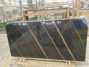 China Natural Black And Gold Big Marble Stone Slabs With Golden Veins on sale