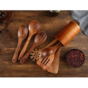 Eco Friendly Teak Wooden Utensil Set Multifunctional OEM Available