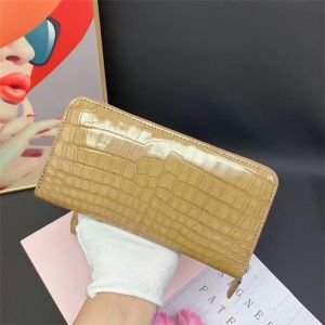 Buy cheap Authentic Genuine Crocodile Skin Women Long Card Pure Lady Colorful Glossy Wallet Exotic Alligator Leather Female Clutch from wholesalers