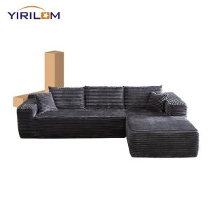 Buy cheap Super Deep L-Shape Modular Couch Convertible Chaise for Living Room Gray Plush Corduroy Fabric Compressed Sofa from wholesalers