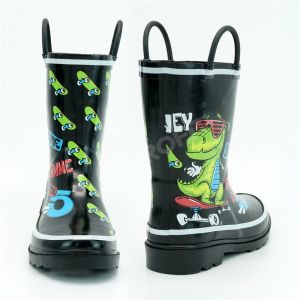 Buy cheap Kids Black Dinosaur Printed Rain Boots Tear Resistant from wholesalers