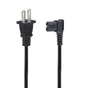 Right Angle US 2 Pin to C7 Power Cord 125V 10A 1.2M Black