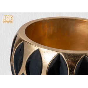 Decorative Geometric Pattern Fiberglass Flower Pots With Gold Leafed Finish