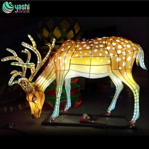 Luminous iron silk and cloth deer-shaped lanterns for park festivals