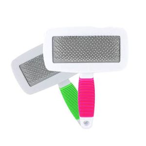 China High Quality Stainless Steel Pins Universal Curved Pet Slicker Brush With Plastic Handle easy clean hair slicker brush on sale