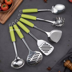Buy cheap 6pieces kitchen tools with Soft handle Green color handle with tray soup scoop Pasta Server Spoon Draining Spoon Slotted from wholesalers