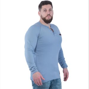 China Knitted 7oz Interlock Fire Retardant Long Sleeve Shirts EN61482-2 Light Blue on sale