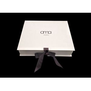 Buy cheap White Foldable Paperboard Apparel Packaging Box With Ribbon Closure from wholesalers