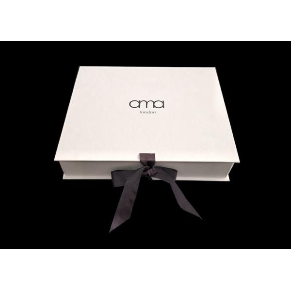 Buy cheap White Foldable Paperboard Apparel Packaging Box With Ribbon Closure from wholesalers
