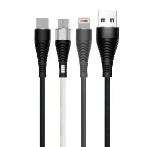 2A TPE Series 1M Charging Cable for USBA to Micro to Typec to Lighting USBC to