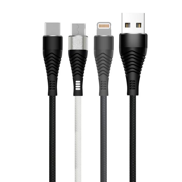 2A TPE Series 1M Charging Cable for USBA to Micro to Typec to Lighting USBC to