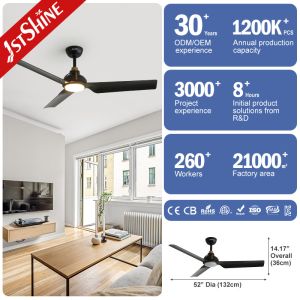 ETL Certificate 1stshine LED Ceiling Fan in Black Color with Remote Metal ABS