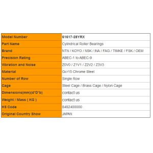 Buy cheap NTN KOYO 61617-28YRX Cylindrical Roller Bearing Single Row Custom Made from wholesalers