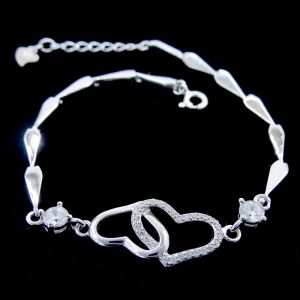 Buy cheap Two Hearts Design Silver Cubic Zirconia Bracelet For Young Ladies from wholesalers