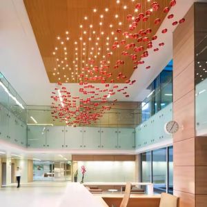 Buy cheap LED Crystal Lamp Modern Large Lamp Red Glass Ball Fish Line Custom Hotel Engineering Pendant Light Irregular Lighting from wholesalers