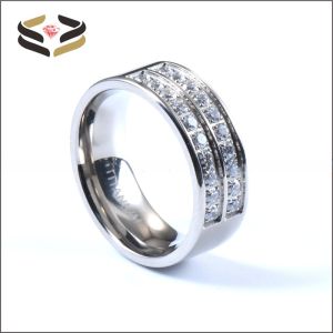 Buy cheap Men Wedding Silver Titanium Rings 8mm With Cubic Zircon Inlay from wholesalers