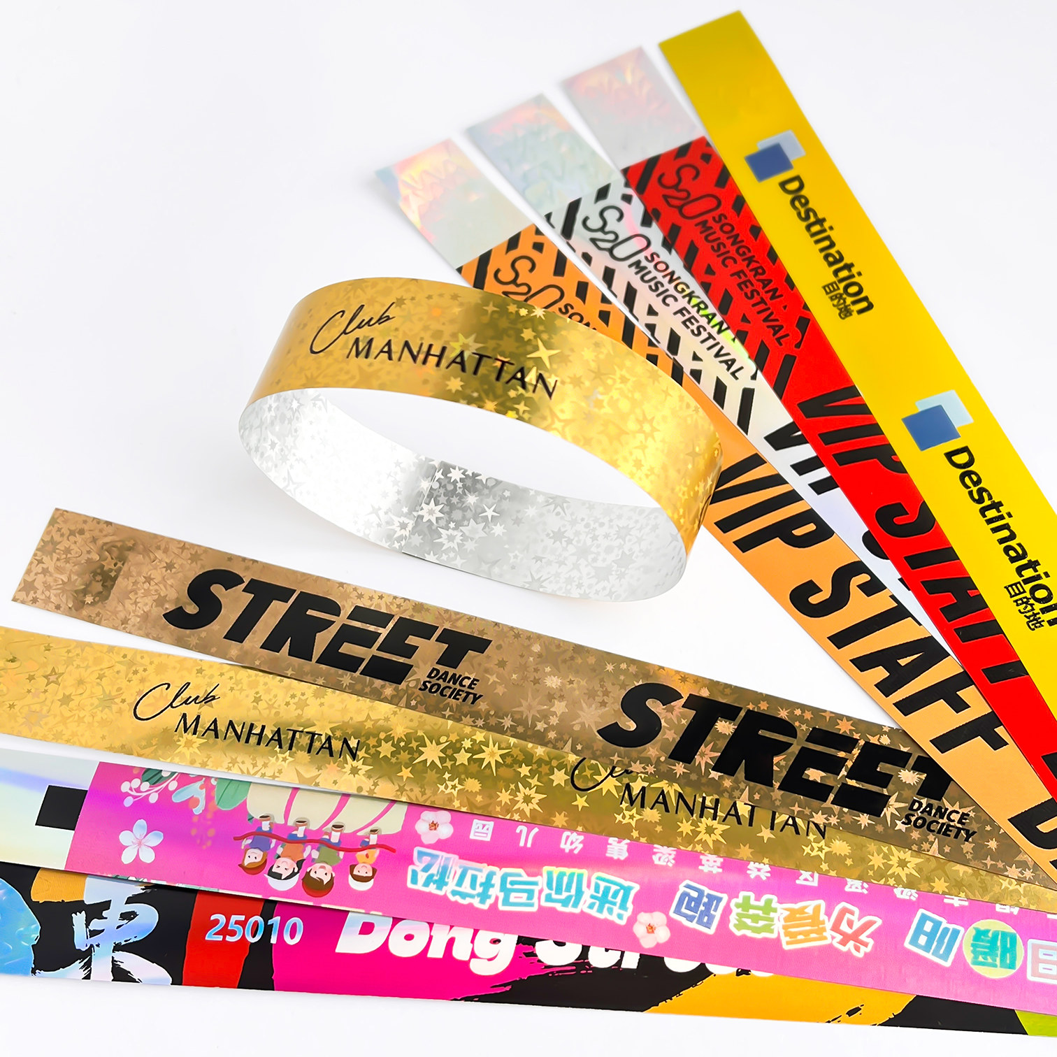 Plastic Golden Star Pattern Disposable Wristband Holographic With Logo Text