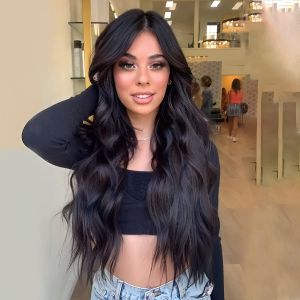 Buy cheap Long Black Wigs for Women Synthetic Curly wig Middle Part Heat Resistant Fiber Wigs for Daily Party Use 24 Inch from wholesalers