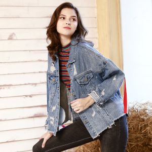 Buy cheap custom clothing factory China Printed Personality Ladies Jackets Coats BF Loose Fit Denim Jacket product