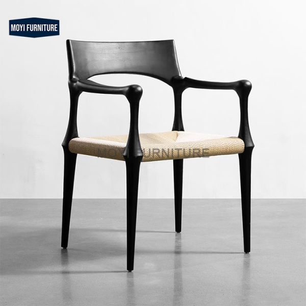 Modern Solid Wood Retro Dining Chair Creative Leisure Designer Rattan Black