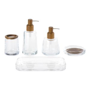 Buy cheap Round Shape Clear Glass Bathroom Accessories Set with Wood Part Soap Dispenser from wholesalers