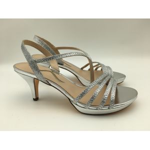 Buy cheap 3cm Heel Ladies Soft Leather Sandals Silver With Sparkling Gemstone from wholesalers