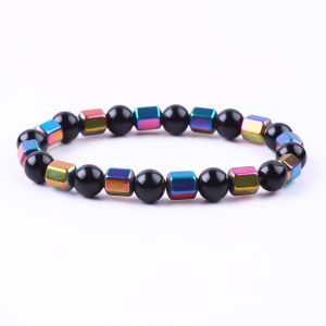 China 8mm Handmade Natural Elastic Crystal Stone Obsidian Hematite Bead Bracelet on sale