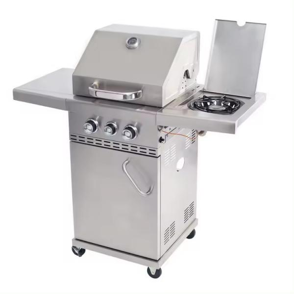 Quality Black Large Capacity Stainless Steel Grills Trolly Barbecue with Gas Side Burner for sale