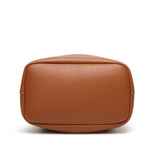 Crossbody Brown Macrame PU Leather Drawstring Bucket Bag