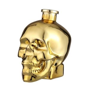 Buy cheap Rubber Stopper Skull Shape Glass Bottles Golden Electroplate Luxury Wine Customized Logo from wholesalers