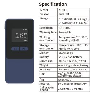 Buy cheap AT808 Portable Alcohol Tester with Advanced Fuel Cell Sensor Bluetooth Connectivity to AlcoCHECK App Large LCD Display from wholesalers
