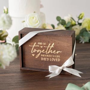 Buy cheap Creative wooden wedding accompaniment gift box souvenir storage box burnt color pull-out wooden solid wood lettering retro  box from wholesalers