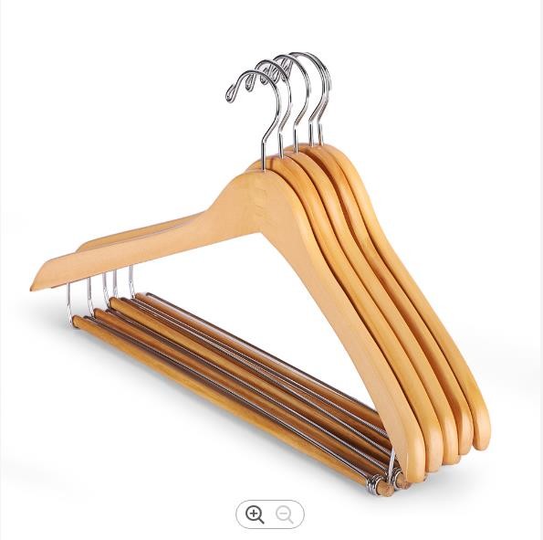 SGS Wooden Suit Hangers With Locking Bar , 1.25cm Wide Shoulder Wooden Coat