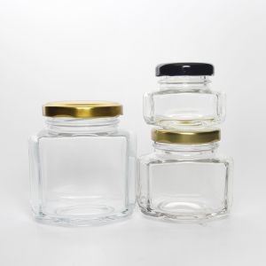 Wide Mouth 250ml Hexagonal Glass Honey Jars With Screw Lid