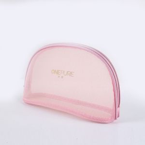 Buy cheap Custom Transparent Nylon Mesh Pink Makeup Bag 21*13*3 Cm Embroidery Letters from wholesalers