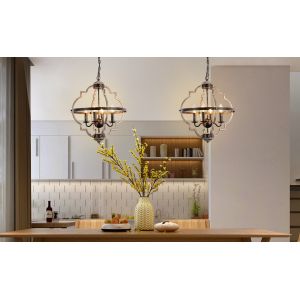 Rustic Farmhouse Metal Chandelier Lighting Distressed Wood Ceiling Light Foyer