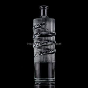 Buy cheap Luxury Embossed Glass Bottle 750ml 1000ml Clear Flint Gin Rum Champagne Tequila Whisky Bottle with Cork from wholesalers
